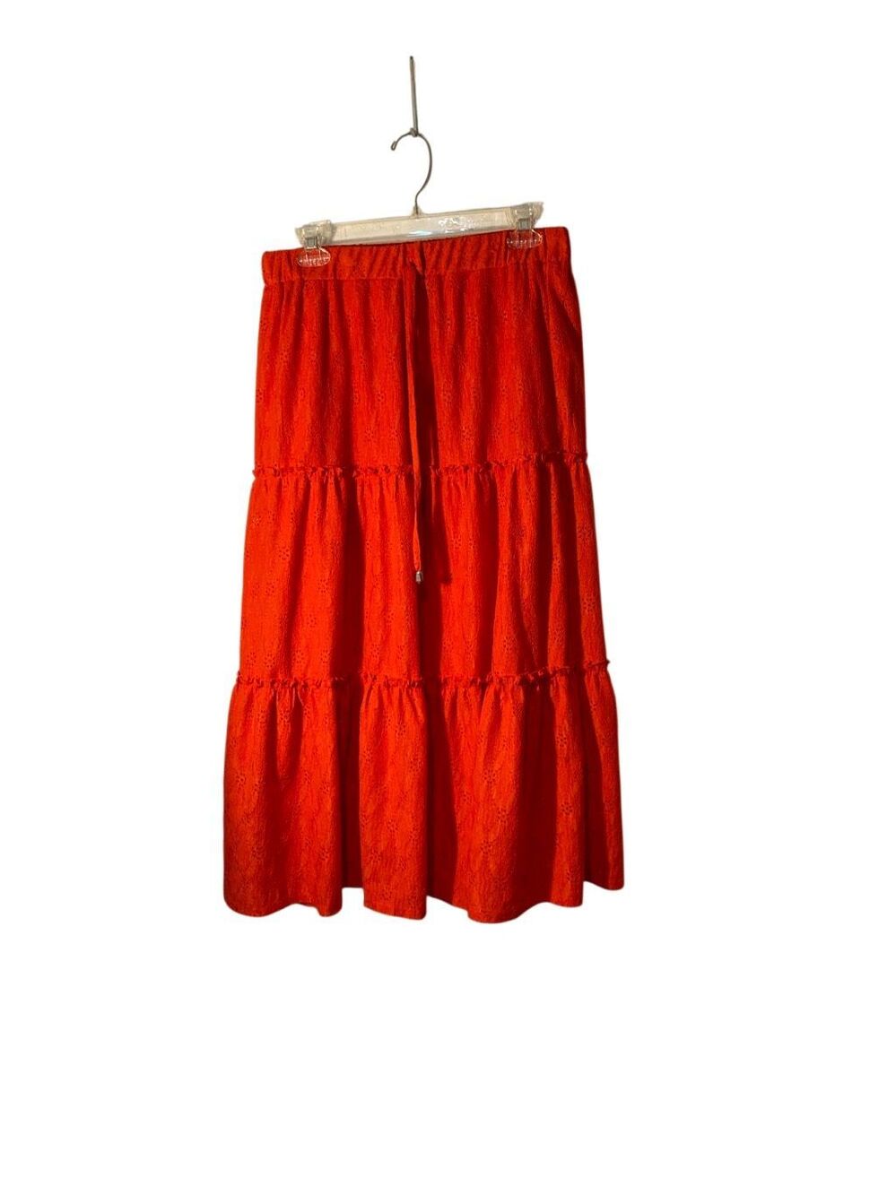 Zoey & Leelo women’s orange/red midi tiered eyelet skirt M